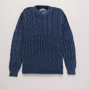 Men's Navy Crewneck Sweater - Stonewashed Patchwork 100% Cotton